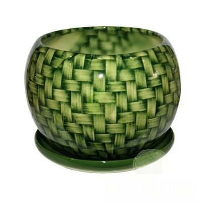 Керамические вазоны Горшок Premium ШАР Ротанг зелёный от Ekoceramika |Green Decor