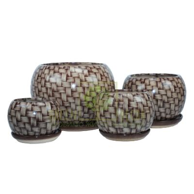 Керамічні вазони Горщик Premium КУЛЯ Ротанг коричневий від Ekoceramika |Green Decor